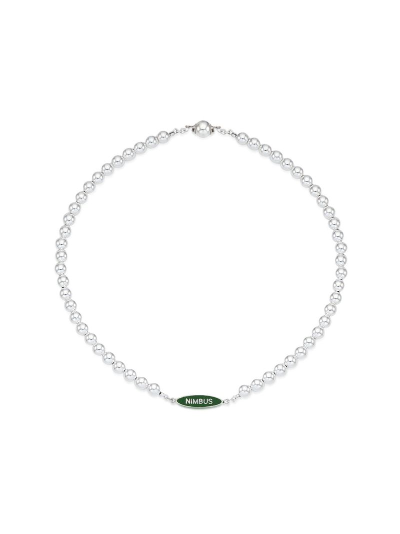 GREEN TAG SILVER BALL NECKLACE