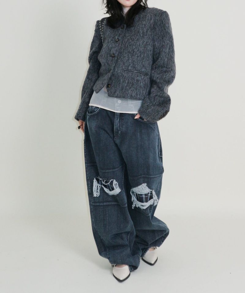 Linda Brush Mohair Crop Long Sleeve Jacket