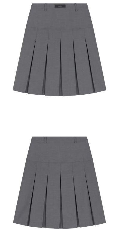 [mnem] loop pleated midi skirt (gray)