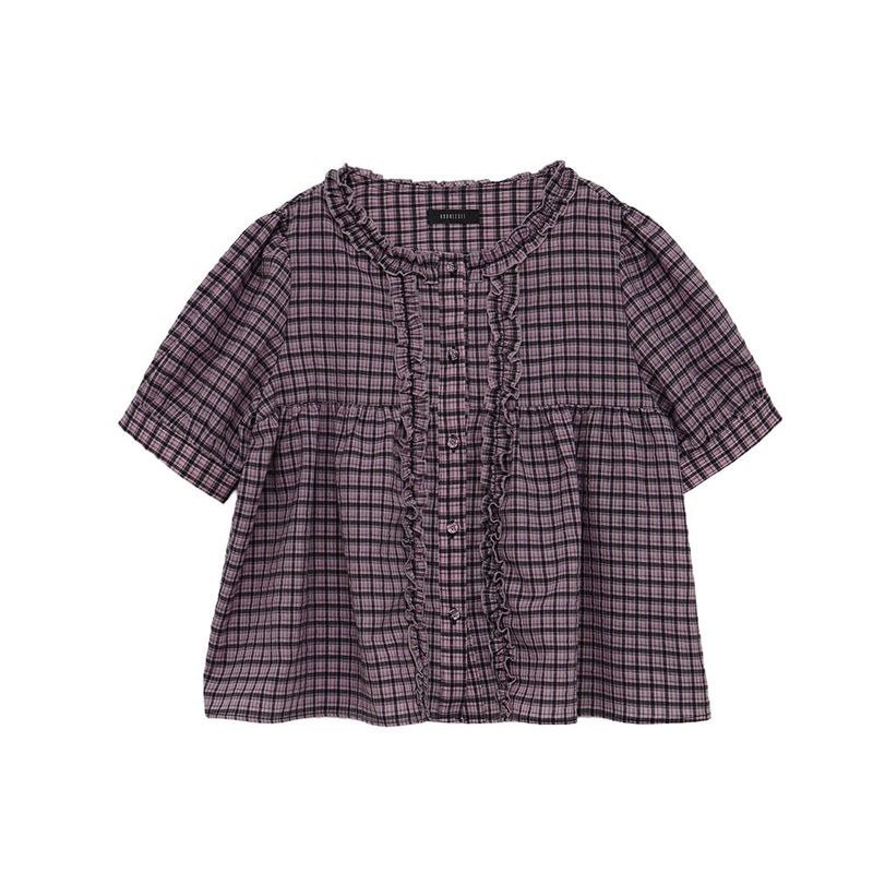 Check Frill Blouse (pink)