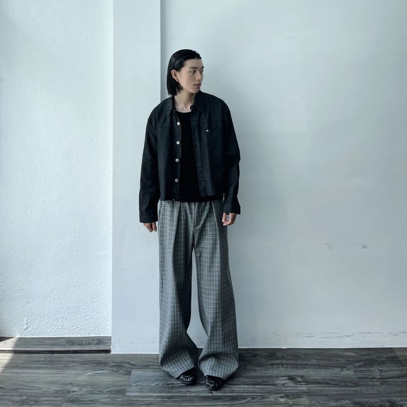 Micro Check Draped Trousers