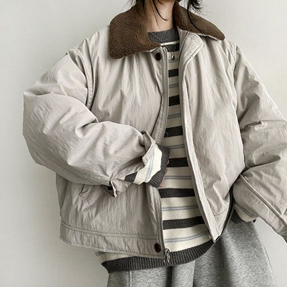 Fobon wool collar quilted jumper