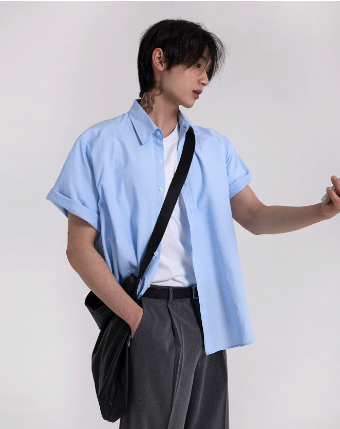 COSYHARU（コシハル）の「レーヴェオックスフォード半袖シャツ + ポケットバージョン（トップス）」