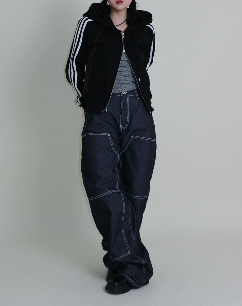 Kai Leopard Coloring Two Lines Cropped Napping Hood Zip-Up (Napping Lining)