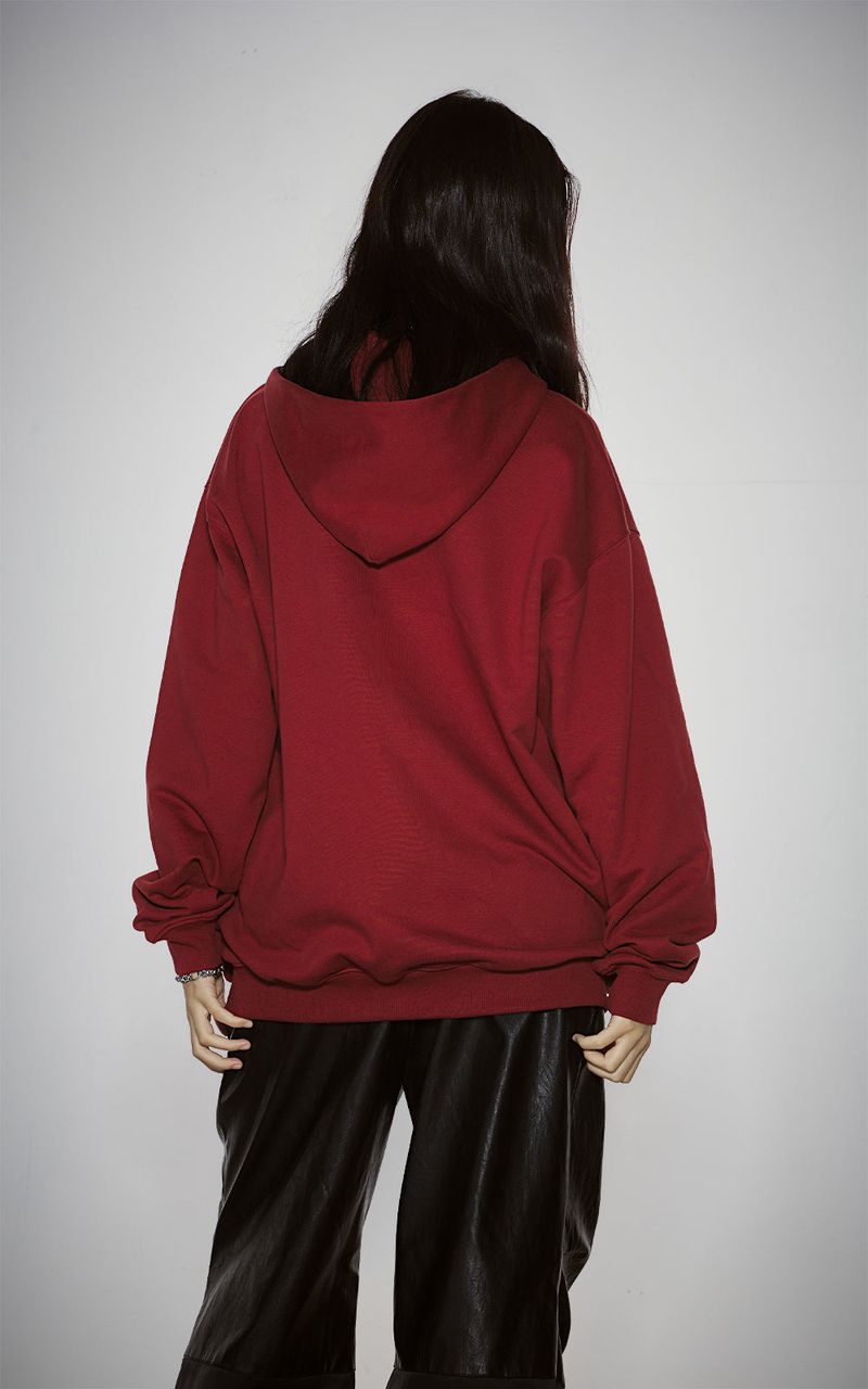 HAIF-ZIP HOODIE (LONG)_DARK RED