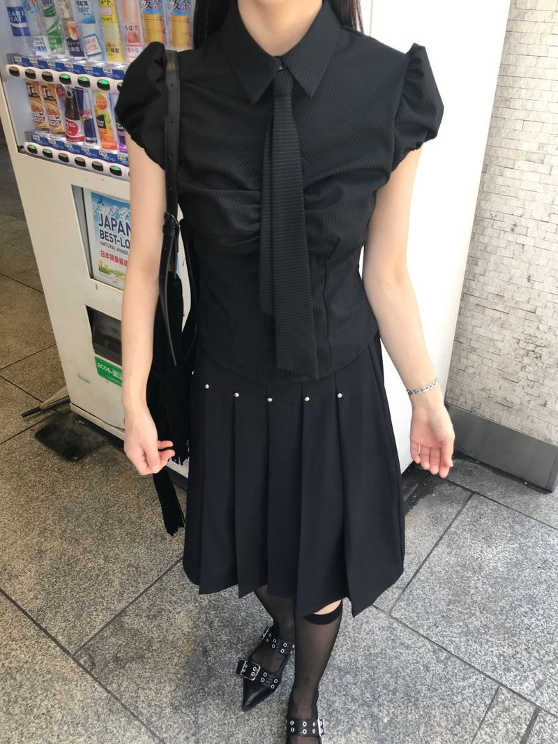 Monday Office Ball Stud Pleated Midi Skirt