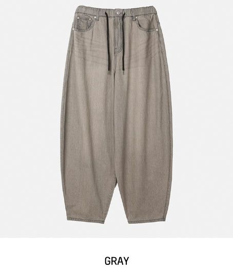 Fit String Banded Balloon Denim Pants