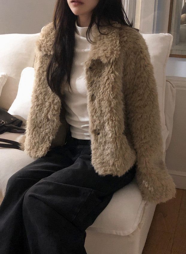 #Wish Collar Crop Fur Jacket (4color)