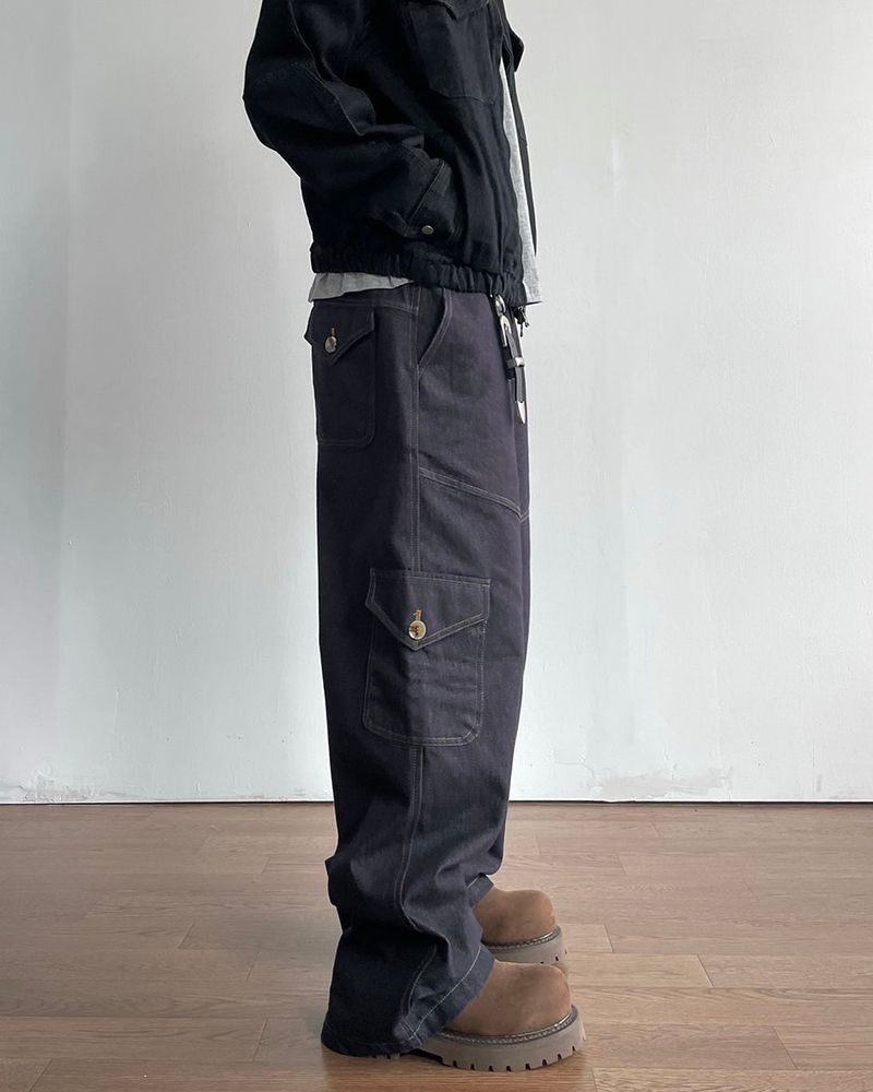 Button Non-fade Cargo Denim Pants