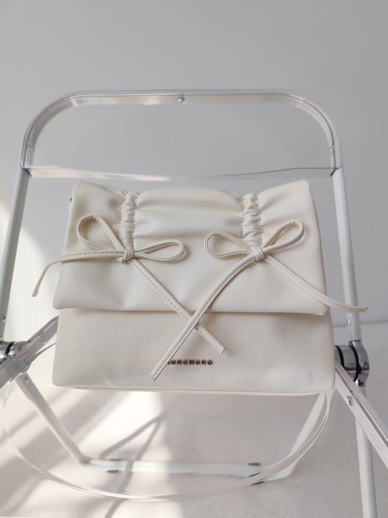 Balletcore look ribbon detail square leather shoulder bag