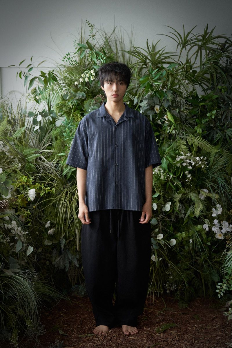 STRIPE L-C TAILORED 1/2 SHIRT (Navy)