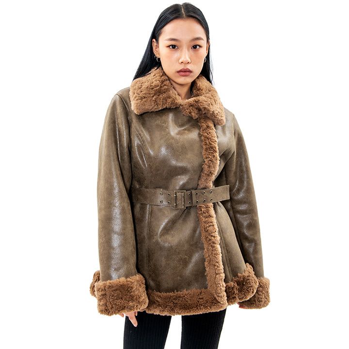 CRACK LEATHER SHEARING MUSTANG JACKET