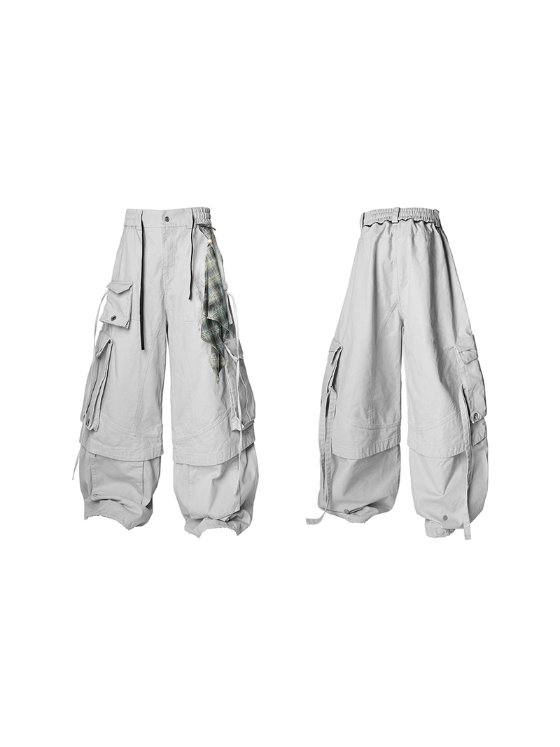 RELABEL Spatial Relations (Quartet) Eight-pocket Overlapping Detachable Distressed Multi-colour Double-jointed Workwear Ribbon Trousers