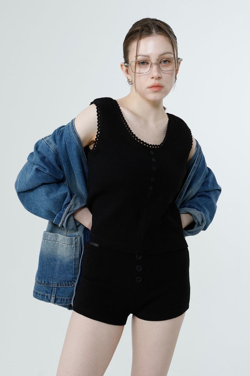 WAFFLE MINI PANTS_BLACK
