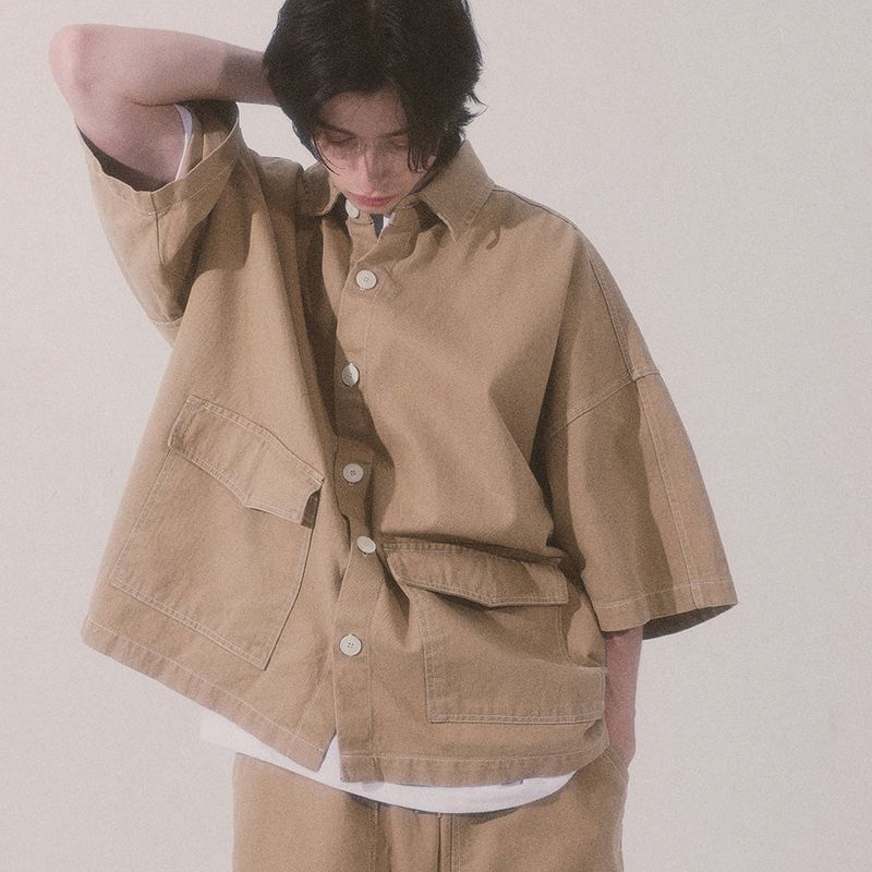 bio jacquard pocket shirts_beige