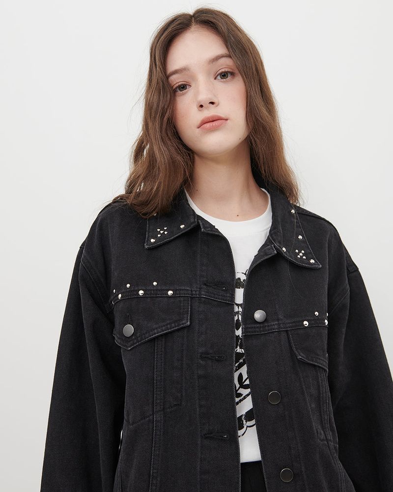 STUDDED DENIM JACKET [BLACK]