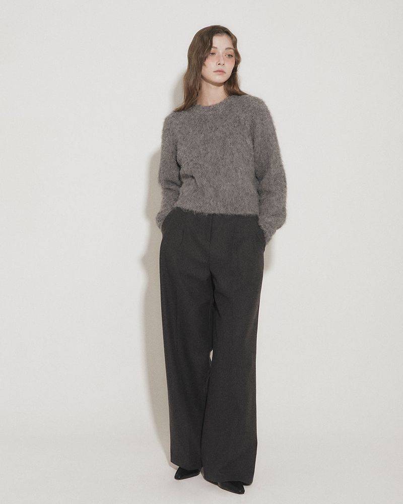 WOOL DOUBLE PLEATED SLACKS [CHARCOAL]