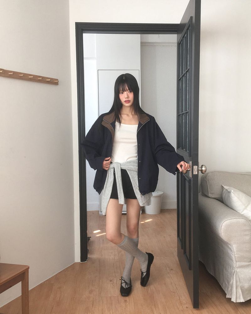 Lichu Collar Oversized Fit Cotton Bomber Jacket