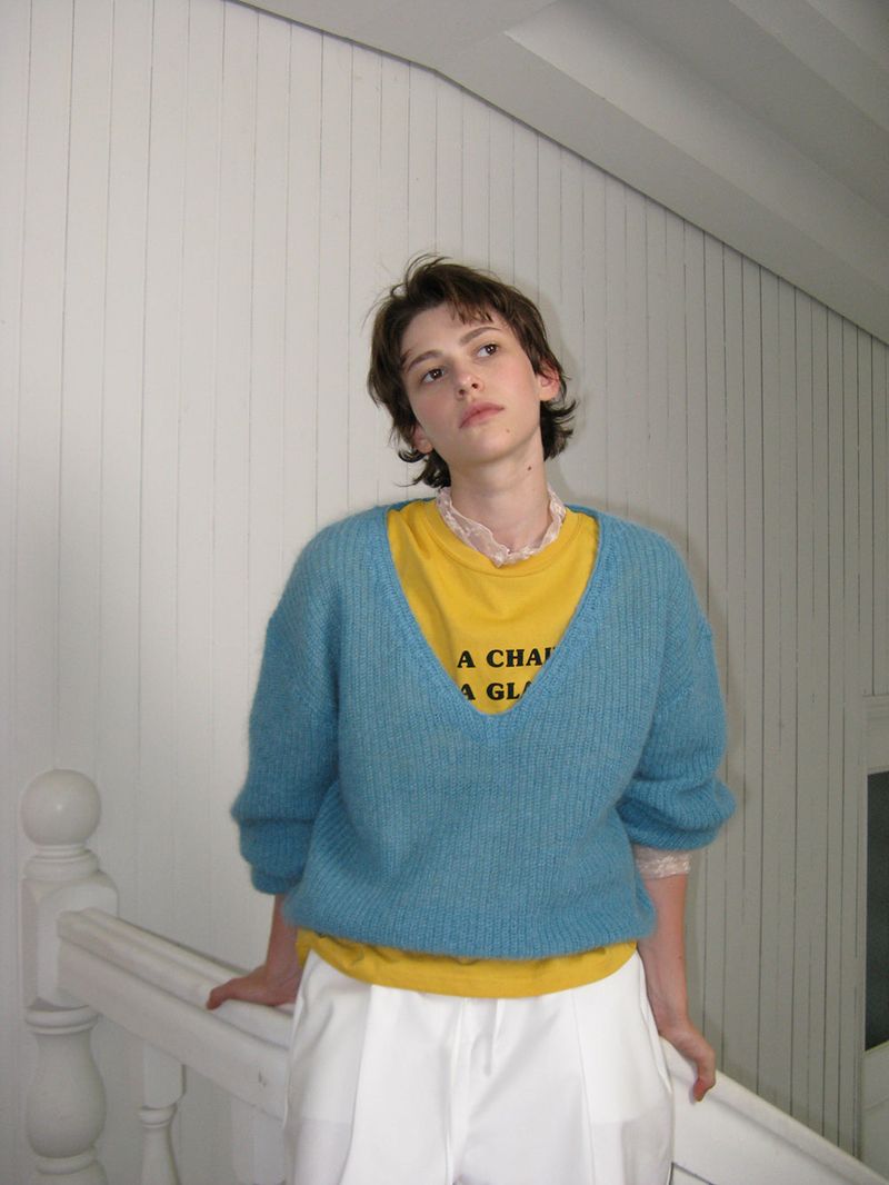 Mohair v-neck knit_teal