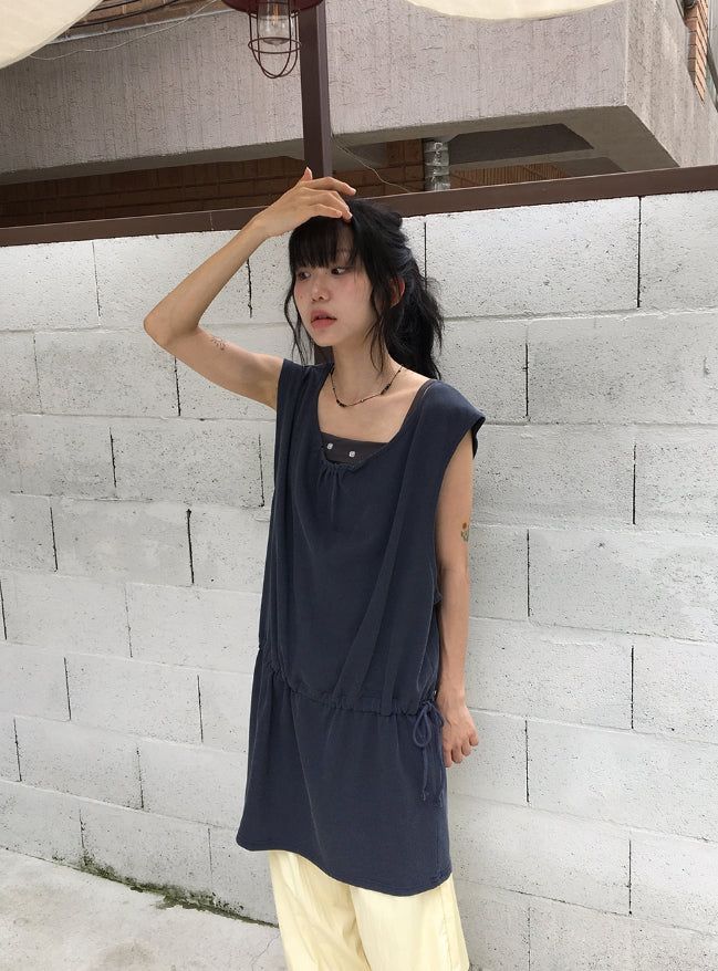 Grine Pigment String Layered Sleeveless One Piece