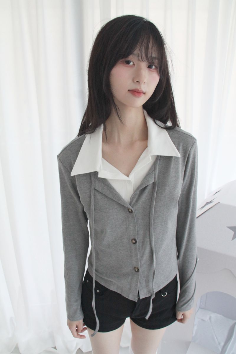 aoyu（アオユ）の「レイヤーダブルカラーカーディガンTシャツ (2color)（トップス）」