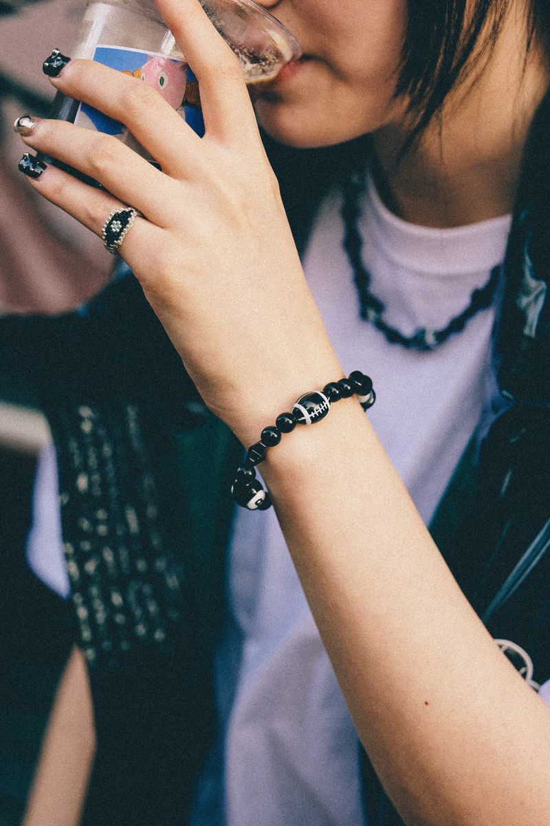 Silver eyes beads ring
