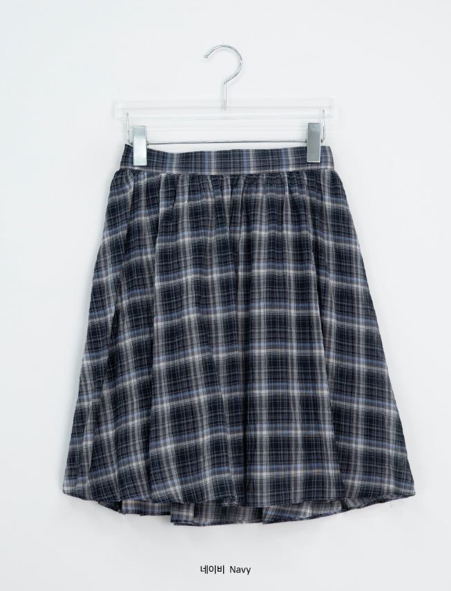 Luije Summer Check Shirring Flower Midi Banding Skirt