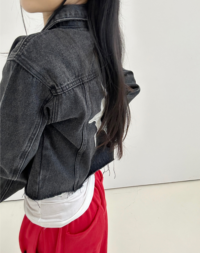 BACK STAR POINT + DAMAGED DARK BLUE DENIM JACKET🖤