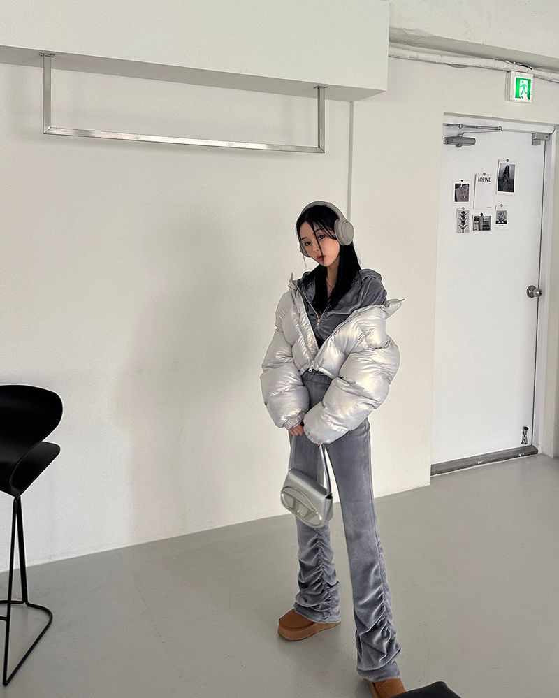 Heart hologram wellon short padded coat