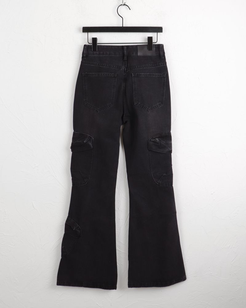 Anton cargo pocket black and blue bootcut denim pants