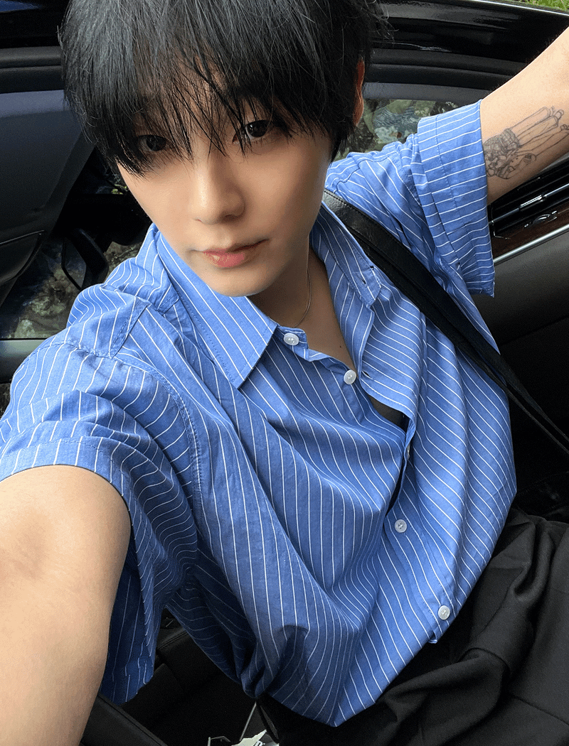 vintage blue stripe short-sleeved shirt