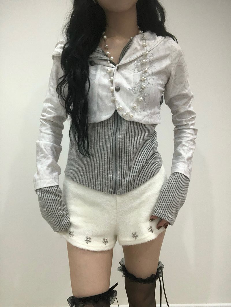 Fuzzy Snow Stud Mini Shorts