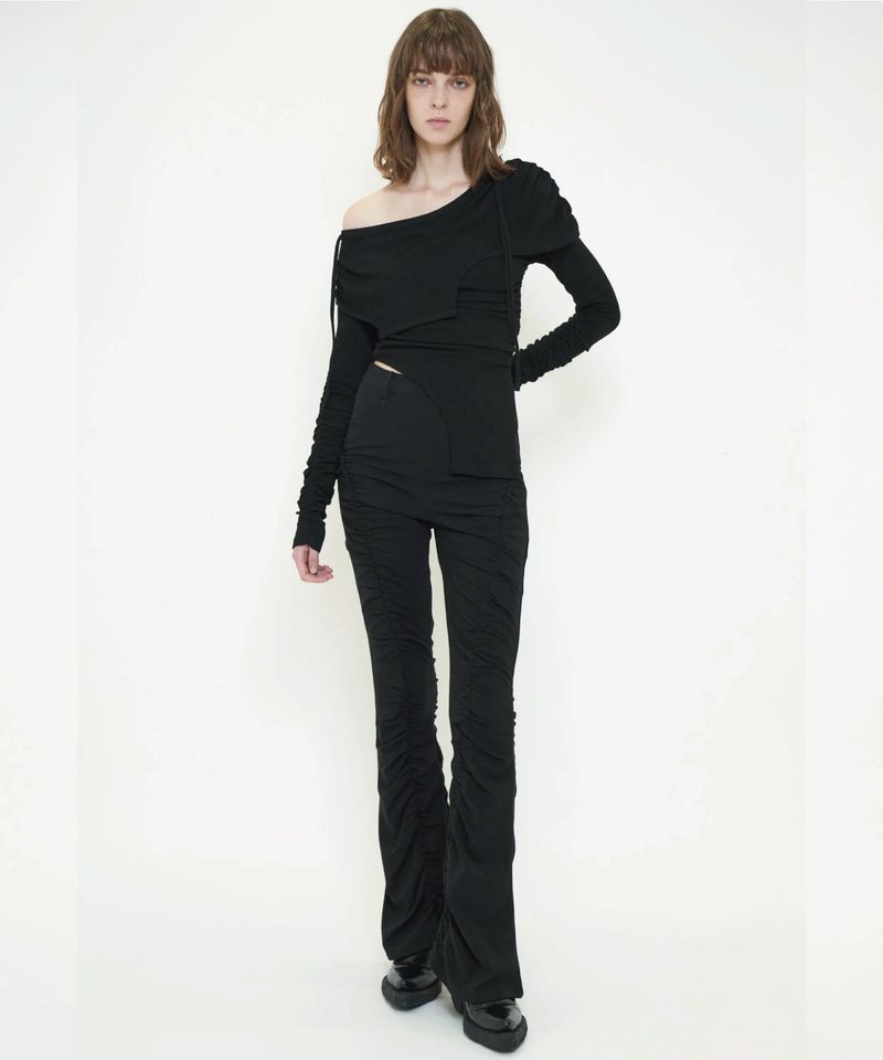 FLARE GATHER SLACKS PANTS
