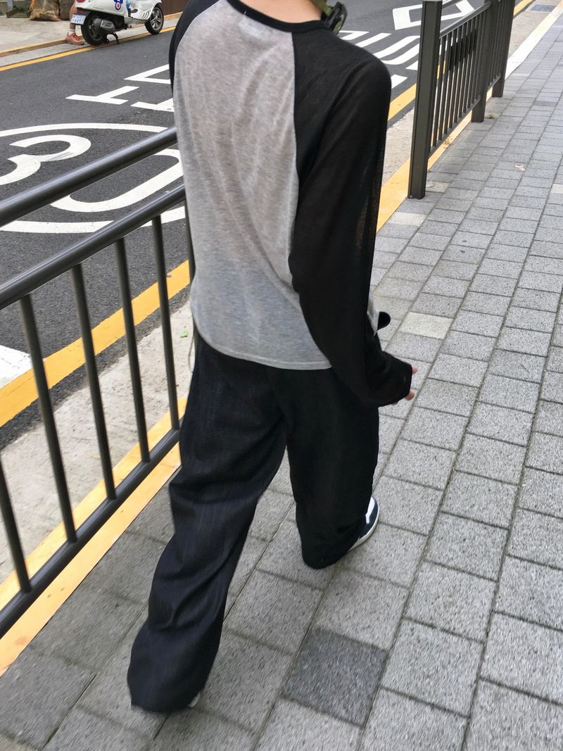 Snap Non-Fade Denim string Wide Pants 2C