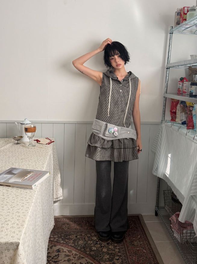 RIBBED BUTTON BOOTCUT PANTS