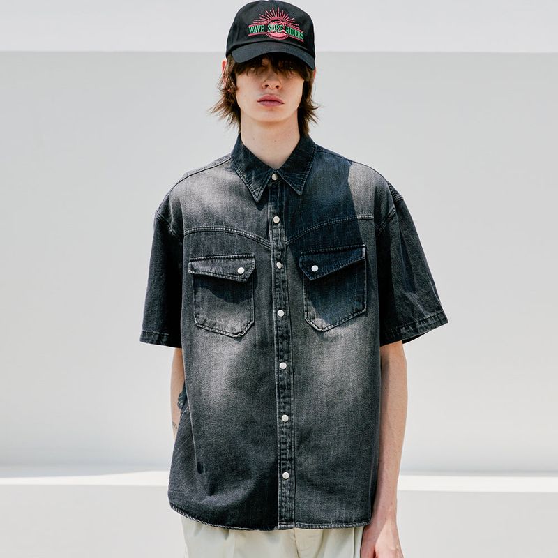 WASHED DENIM WESTERN SHIRT BLACK