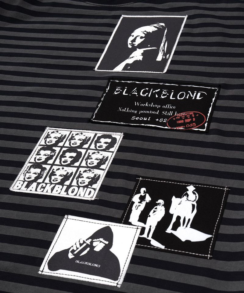 BBD アングザイエティ マルチ パッチ ストライプ Tシャツ (Black&Charcoal)