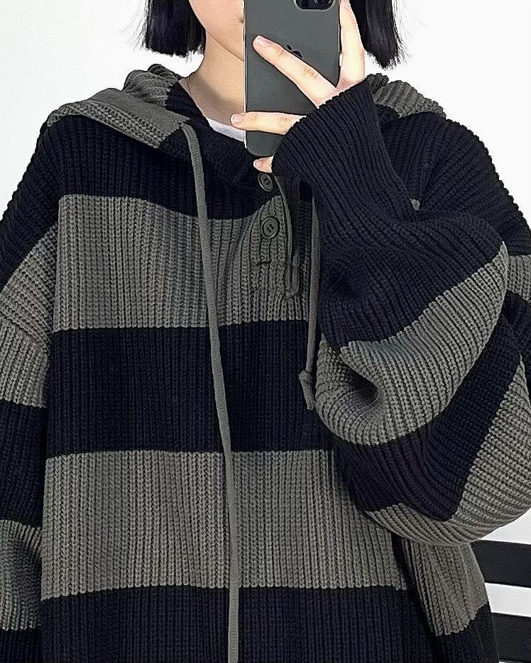 Stripe Warmer Hood-Knitwear