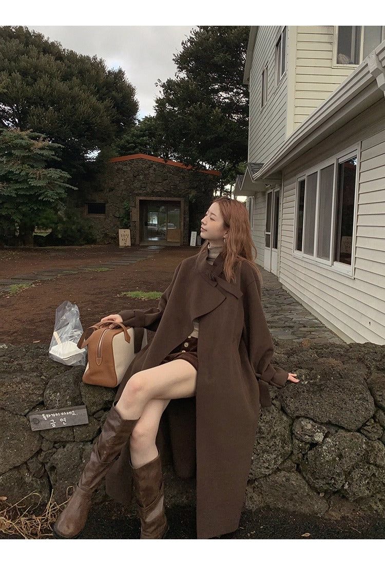 dark brown wool handmade long coat