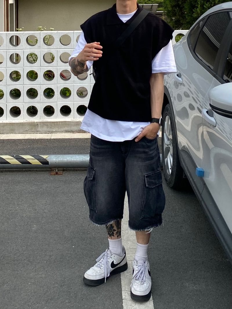 Vintage Washed Cargo Bermuda Denim Pants