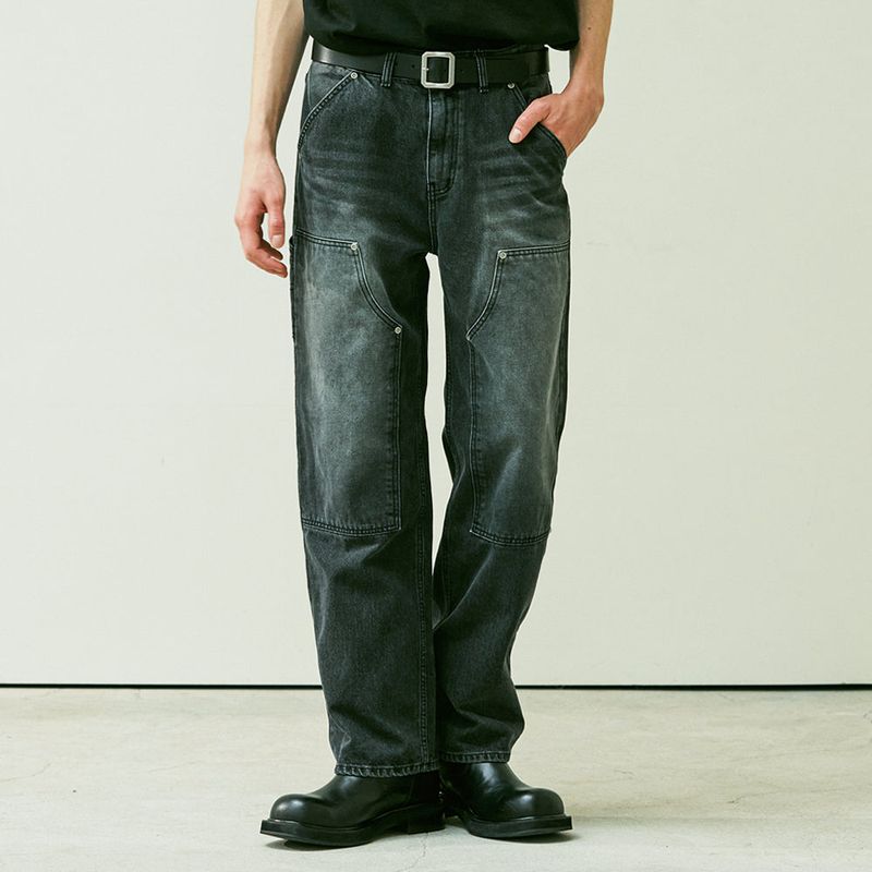 KND（ケイエンド）の「STRAIGHT DOUBLE KNEE WASHED DENIM PANTS BLACK（Pants）」