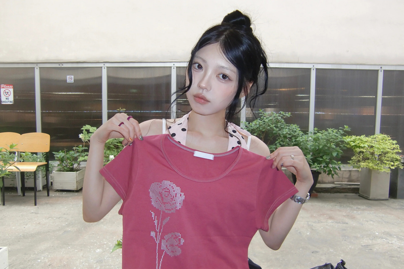 Silver Cross Stitch Rose T