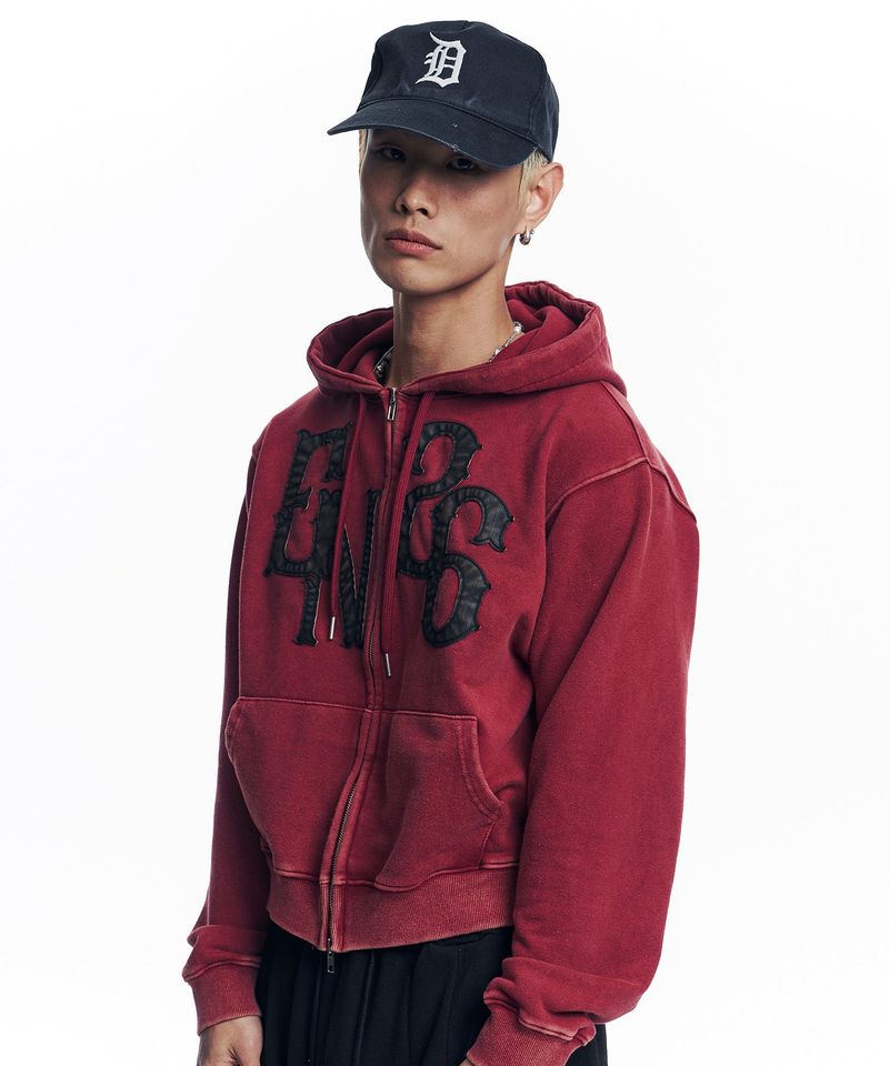 EASY NO EASY（イージーノーイージー）の「Washed Leather Patch Hooded Zip-Up - Wine（Tops）」
