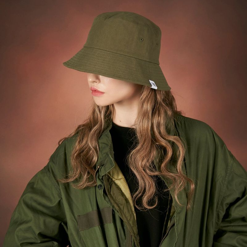 Herringbone label bucket hat KHAKI