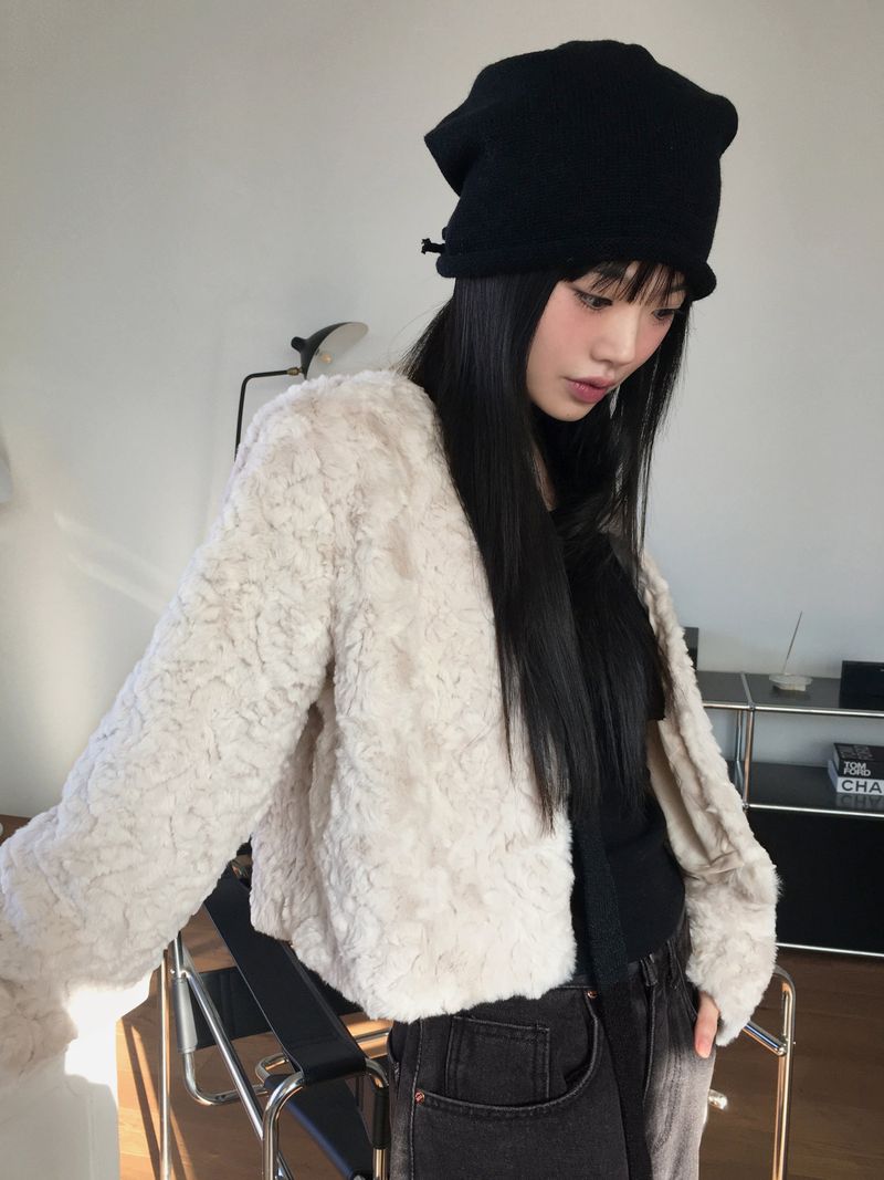 Hicot string point knit bandana beanie