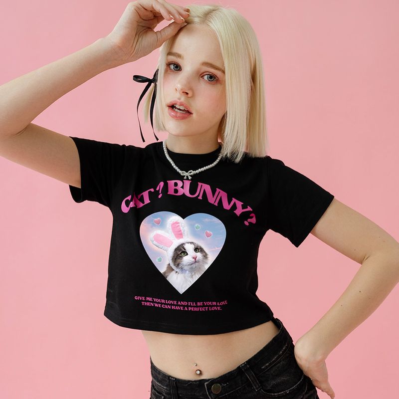 RANDOMOFF（ランダムオフ）の「キャット&バニークロップTシャツ [4COLOR]（トップス）」