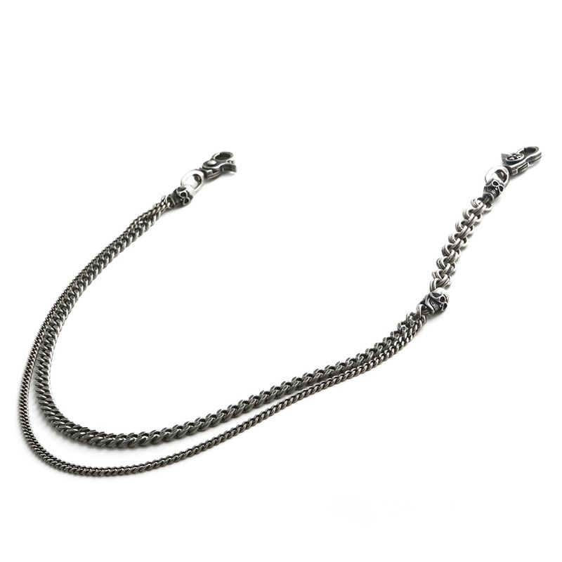 SVC-516 Antique Silver 2-Stripe Skull Fashion Pants Chain