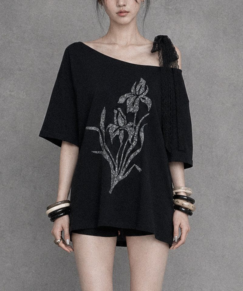 DARLING, YOU ARE BAD（YOU ARE BAD）の「アイリスレースリボンTシャツ #Black(黑)（トップス）」