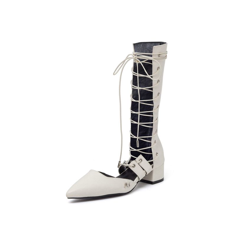 SSIMEEZ（シミズ）の「Lace-Up Under The Knee Boots Heel(Ivory)（Shoes）」