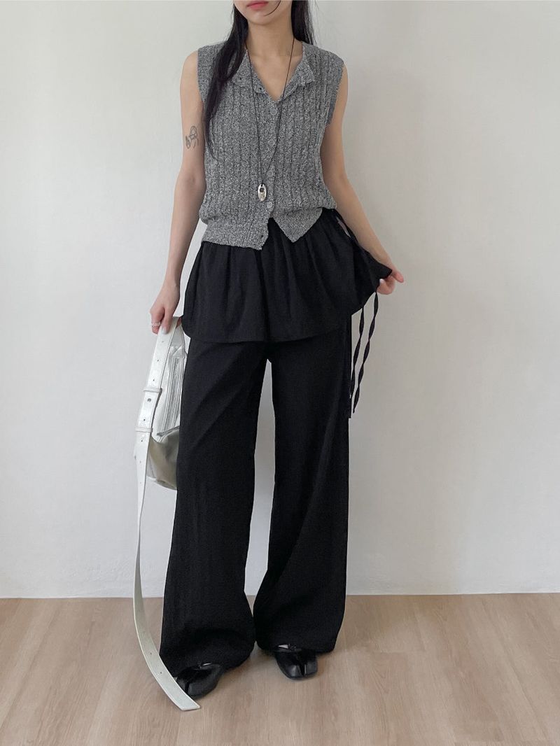 Frill Wrap Nylon Wide Pants